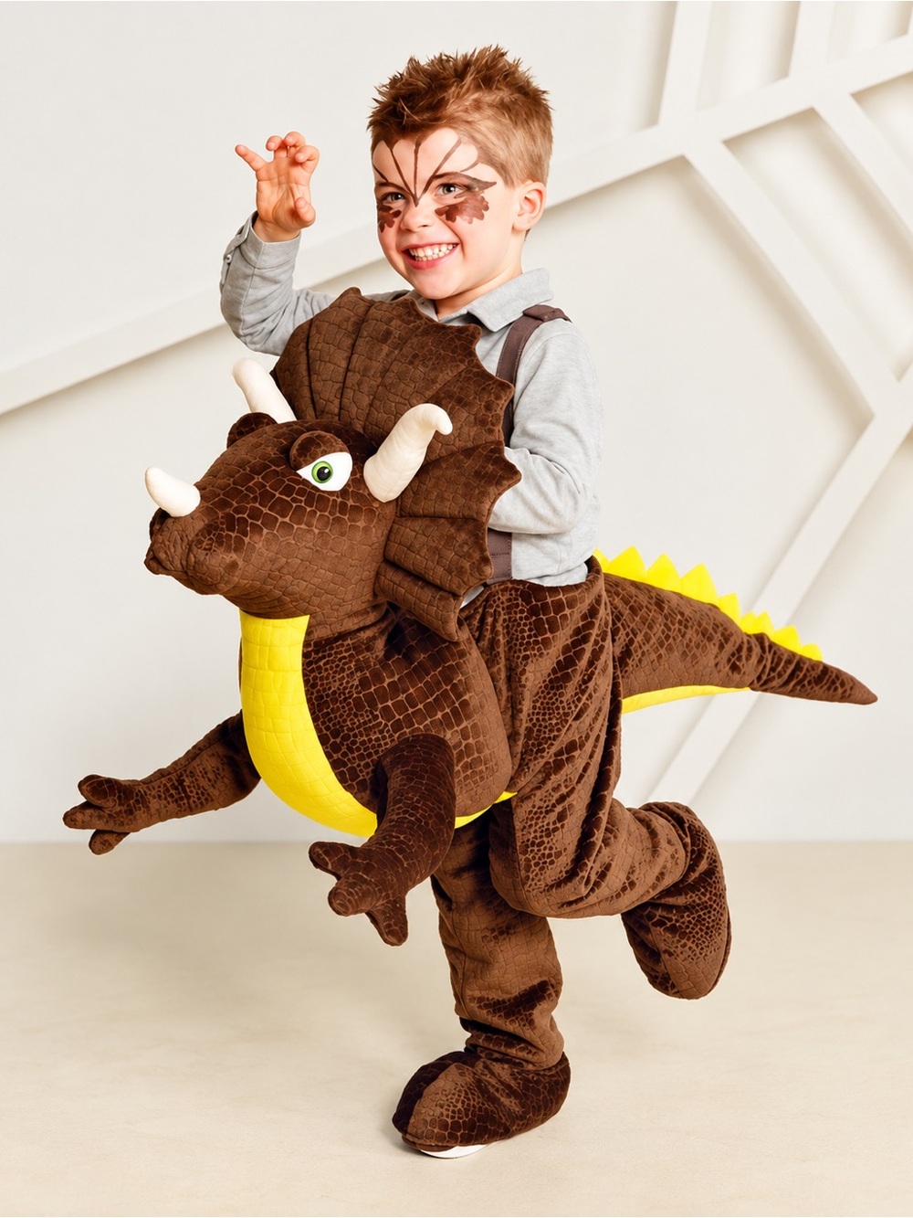 Kids Brown Triceratops Ride-On Costume